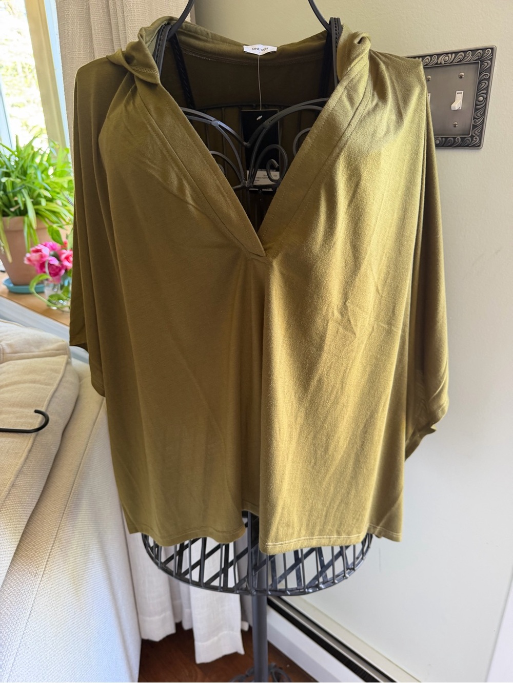 Nine West Olive Green V-Neck Hooded Tunic